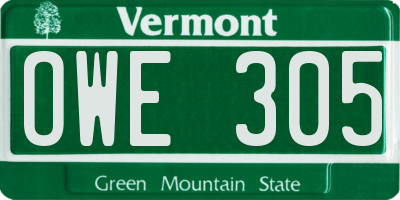 VT license plate OWE305