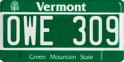 VT license plate OWE309