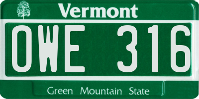 VT license plate OWE316