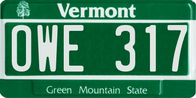 VT license plate OWE317