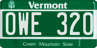 VT license plate OWE320