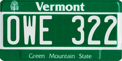 VT license plate OWE322