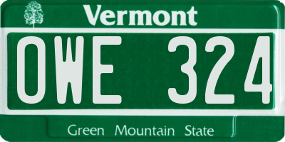 VT license plate OWE324