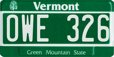 VT license plate OWE326