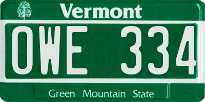 VT license plate OWE334