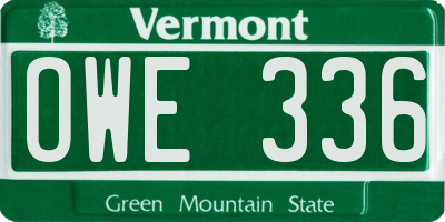 VT license plate OWE336