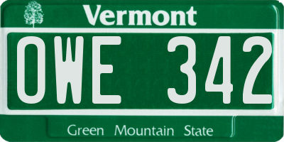 VT license plate OWE342