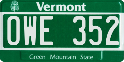 VT license plate OWE352