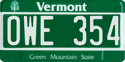 VT license plate OWE354