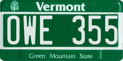 VT license plate OWE355