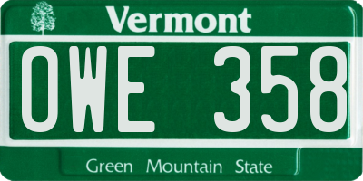 VT license plate OWE358