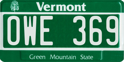 VT license plate OWE369