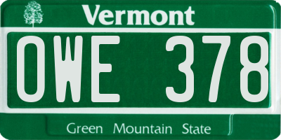 VT license plate OWE378