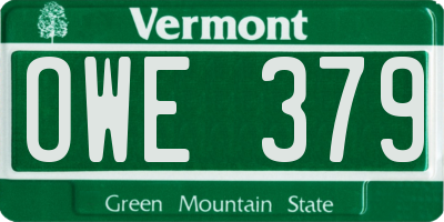 VT license plate OWE379