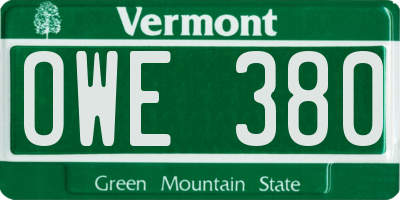 VT license plate OWE380