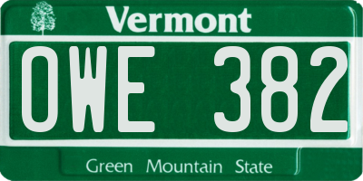 VT license plate OWE382