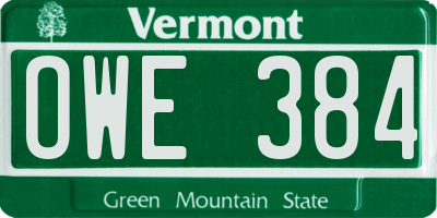 VT license plate OWE384