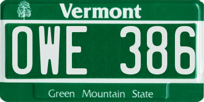 VT license plate OWE386