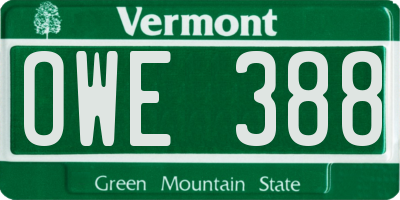 VT license plate OWE388