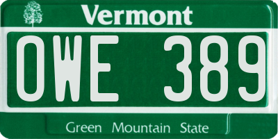 VT license plate OWE389