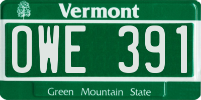 VT license plate OWE391