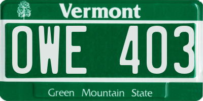 VT license plate OWE403