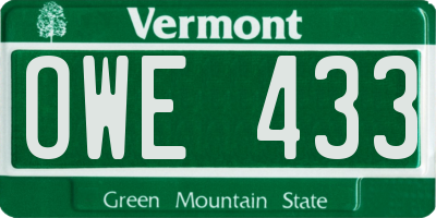VT license plate OWE433