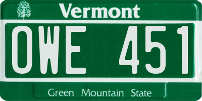 VT license plate OWE451