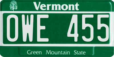 VT license plate OWE455