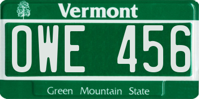 VT license plate OWE456