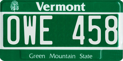 VT license plate OWE458