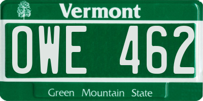 VT license plate OWE462