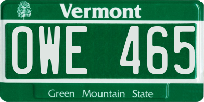 VT license plate OWE465