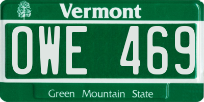 VT license plate OWE469