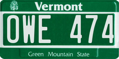 VT license plate OWE474