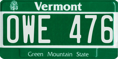 VT license plate OWE476