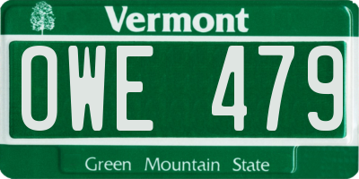 VT license plate OWE479
