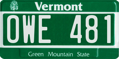 VT license plate OWE481