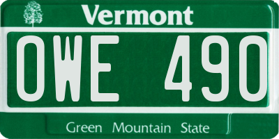 VT license plate OWE490