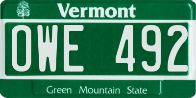 VT license plate OWE492