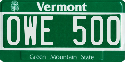VT license plate OWE500