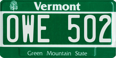VT license plate OWE502