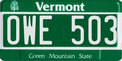 VT license plate OWE503