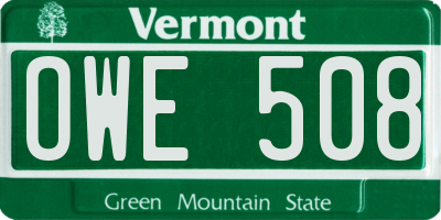 VT license plate OWE508