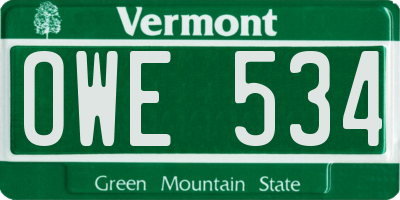 VT license plate OWE534
