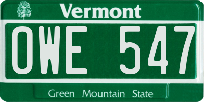 VT license plate OWE547