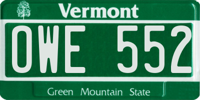 VT license plate OWE552