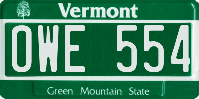 VT license plate OWE554