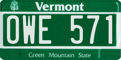 VT license plate OWE571