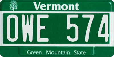 VT license plate OWE574
